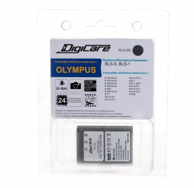 Аккумулятор для фотоаппарата DigiCare PLO-S5 / Olympus BLS-5 для PEN E-P3, E-PL2, E-PL3, E-PM1